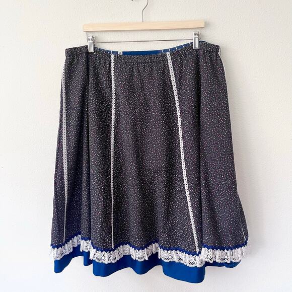 Vintage 70s Reversible Blue Peasant Skirt Midi Lace // Plus Size XXL 1X - Picture 4 of 6